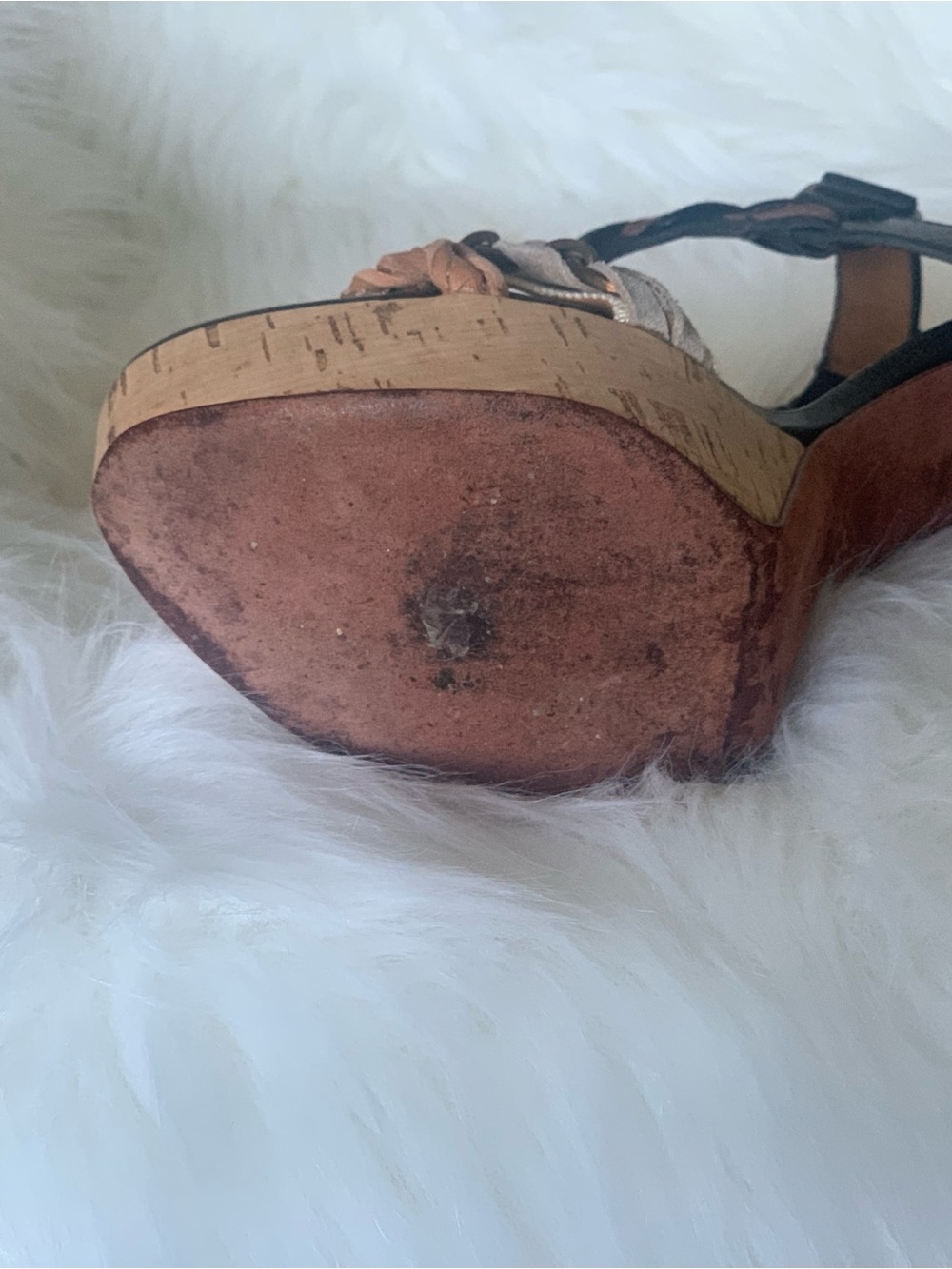 Lanvin Black, Tan & Cream Braided Cork Platform Sandals - Picture 6 of 12